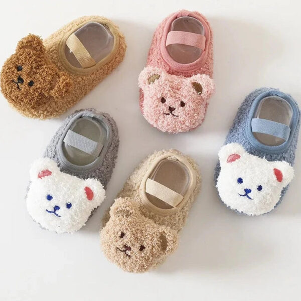 Cartoon Bear Baby Shoes Winter Thick Warm Newborn Shoes Non-slip Soled Soft Plush Toddler Kids Boy Girls Infant First Walkers