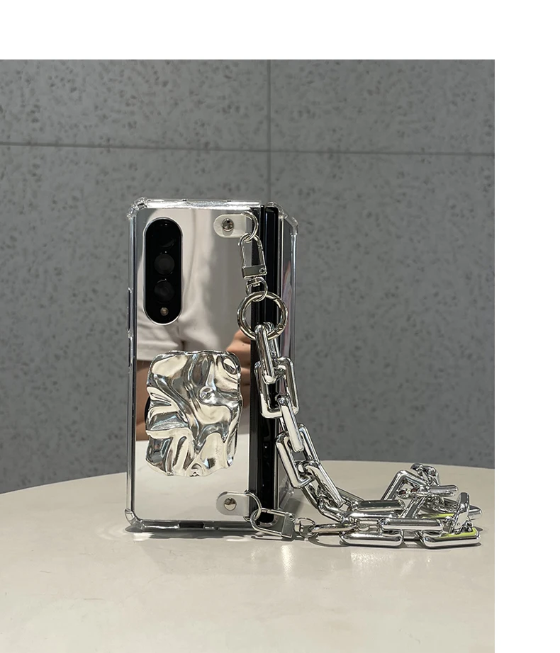 Luxury Mirror Shockproof Case And Bracelet Chain For Samsung Galaxy Z Fold 2 3 4 5G - onlinemegasale.com