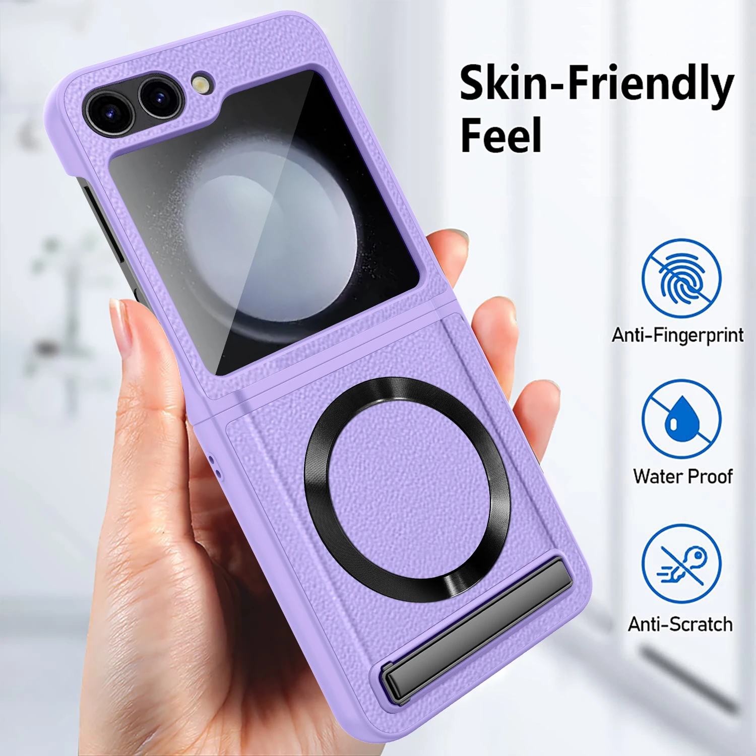 Leather Magsafe Case with Back Screen Protective For Samsung Galaxy Z Flip 5 - onlinemegasale.com