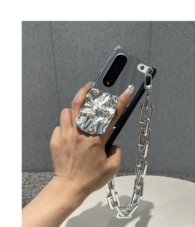 Luxury Mirror Shockproof Case And Bracelet Chain For Samsung Galaxy Z Fold 2 3 4 5G - onlinemegasale.com
