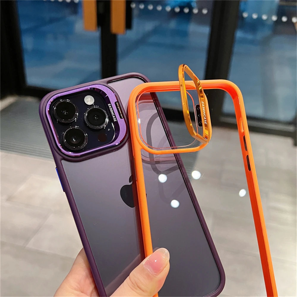Lens Metal Ring Protector Stand Phone Case For iPhone - onlinemegasale.com