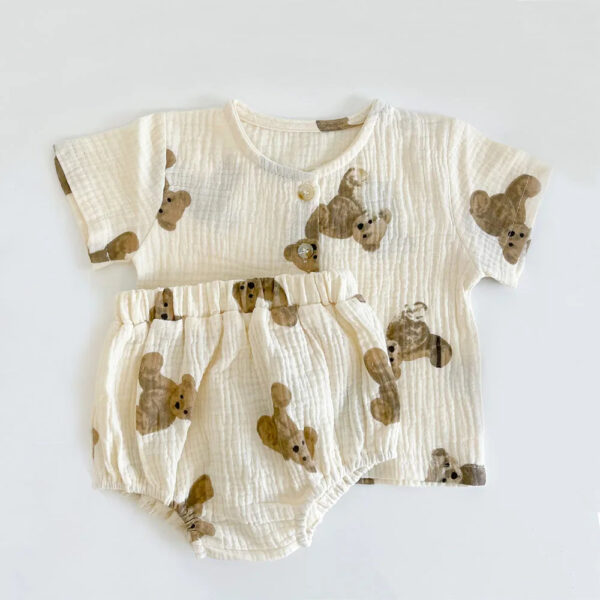 Bear printed cotton muslin Baby boy Clothes Sets