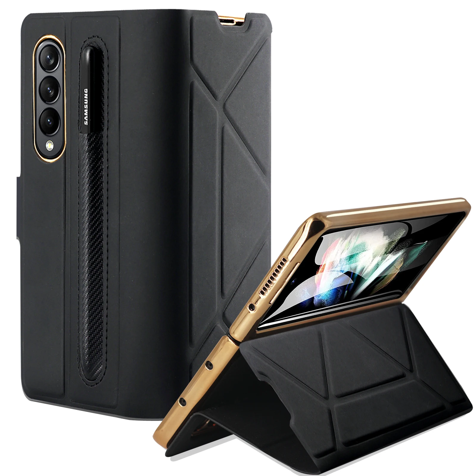 Luxury Texture Leather With Pen Holder Slot Screen Protector Shockproof Folding Cover For Samsung Galaxy Z Fold 4 - onlinemegasale.com Luxury Texture Leather With Pen Holder Slot Screen Protector Shockproof Folding Cover For Samsung Galaxy Z Fold 4 - onlinemegasale.com
