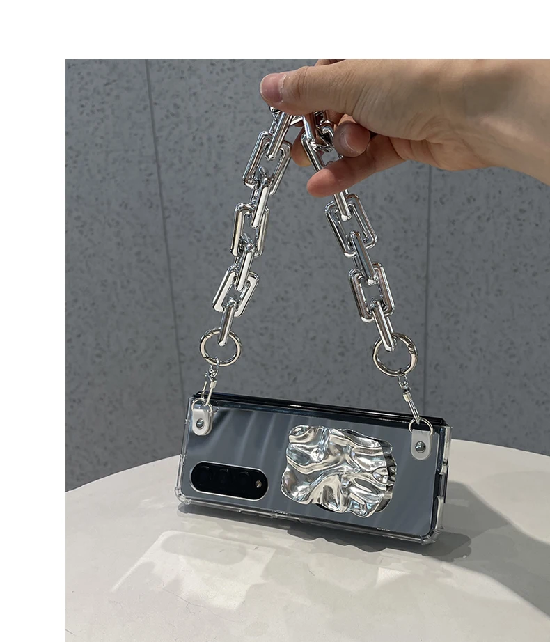 Luxury Mirror Shockproof Case And Bracelet Chain For Samsung Galaxy Z Fold 2 3 4 5G - onlinemegasale.com