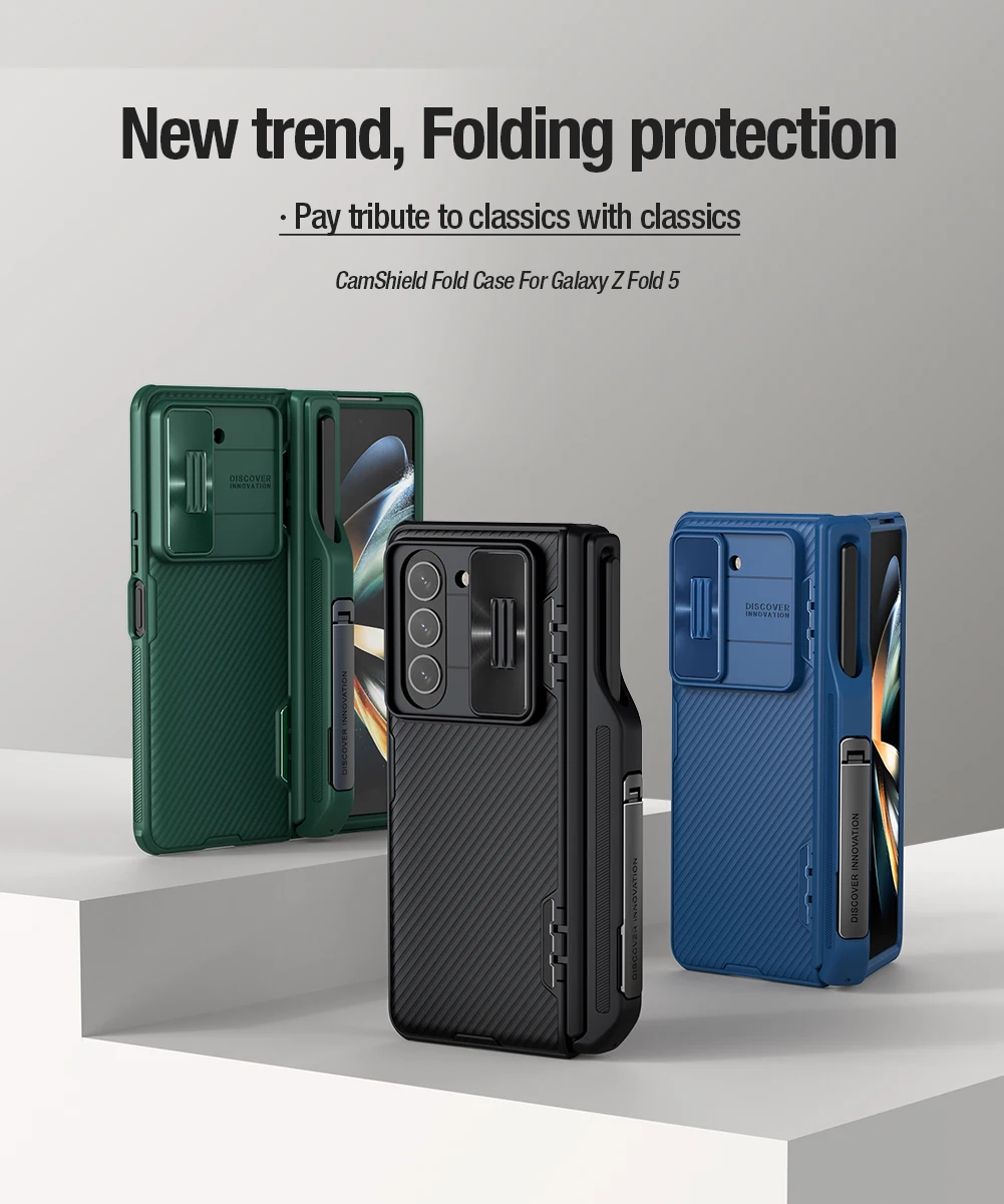Case with Slide Camera Protector, Kickstand & S-Pen Pocket For Galaxy Z Fold 5 - onlinemegasale.com