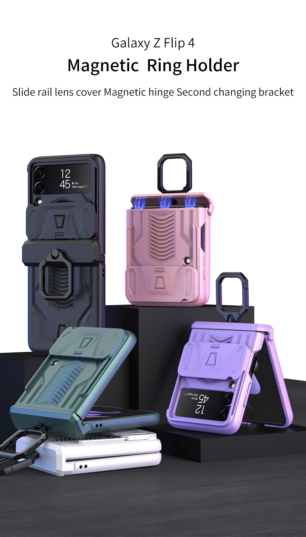 Magnetic Hinge All-Package Slide Camera Protection Case For Samsung Galaxy Z Flip4 - onlinemegasale.com