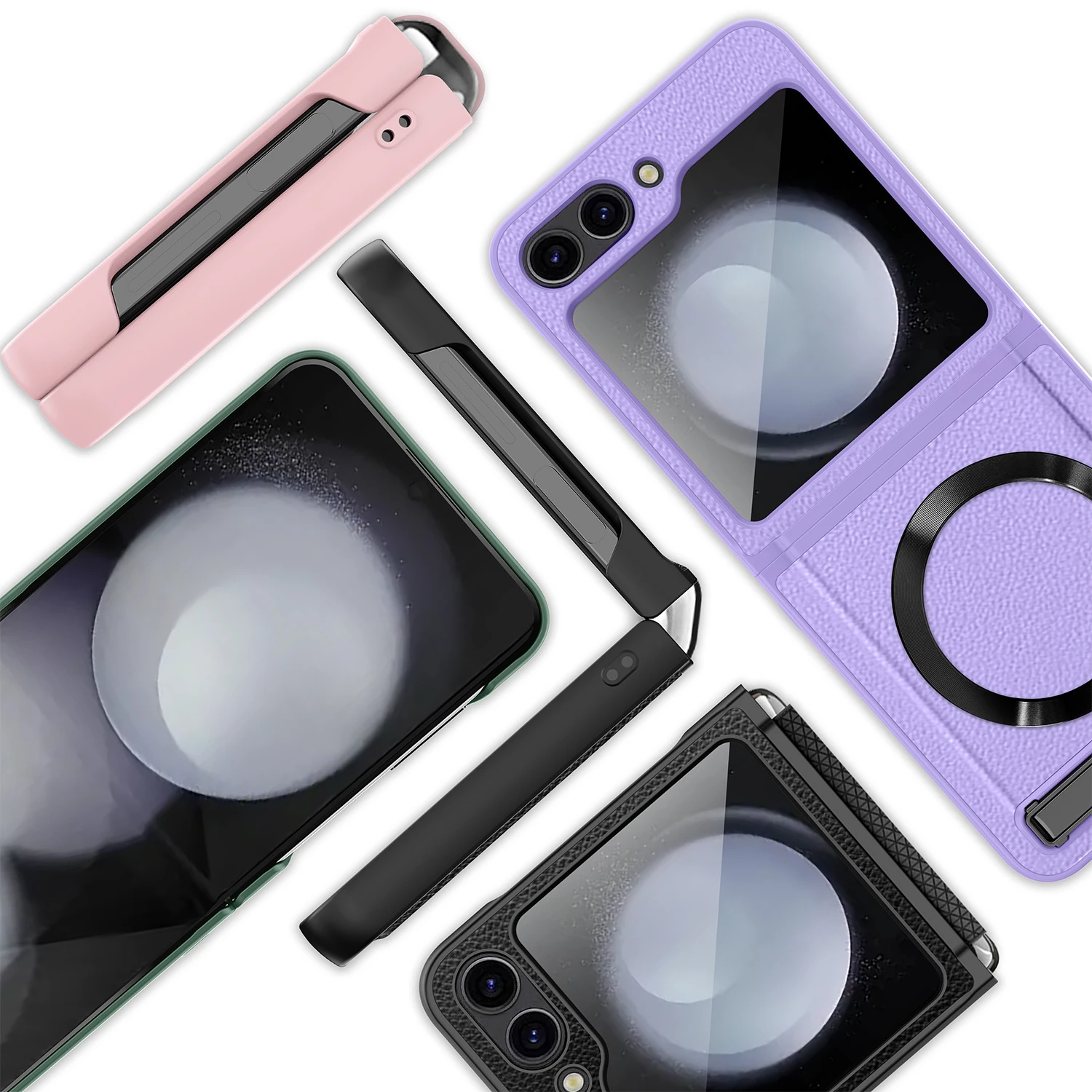 Leather Magsafe Case with Back Screen Protective For Samsung Galaxy Z Flip 5 - onlinemegasale.com