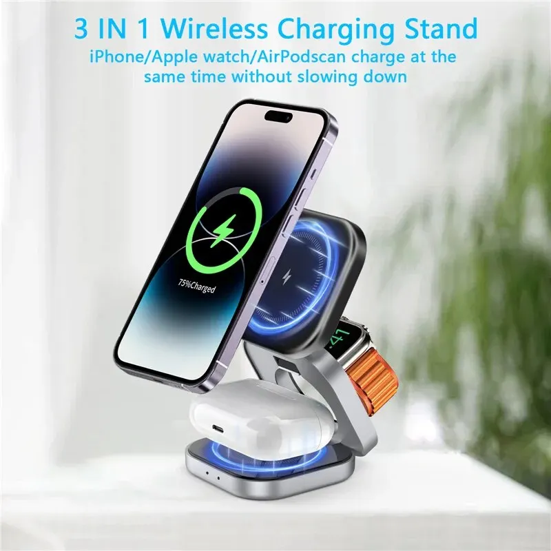 Foldable 3-in-1 Magnetic Wireless Charger Stand - onlinemegasale.com Foldable 3-in-1 Magnetic Wireless Charger Stand - onlinemegasale.com