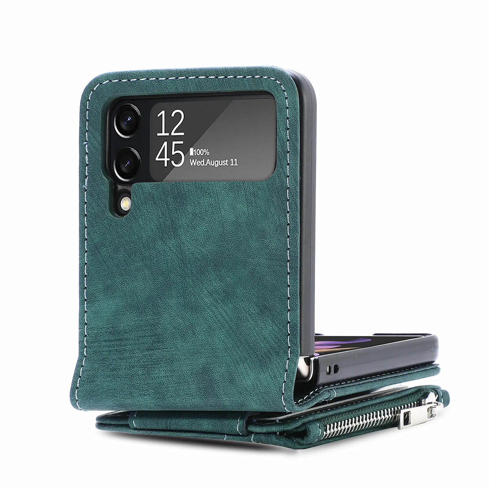 Detachable Leather 2 in 1 Zipper Wallet Folding Case for Samsung Flip4 &3 - onlinemegasale.com