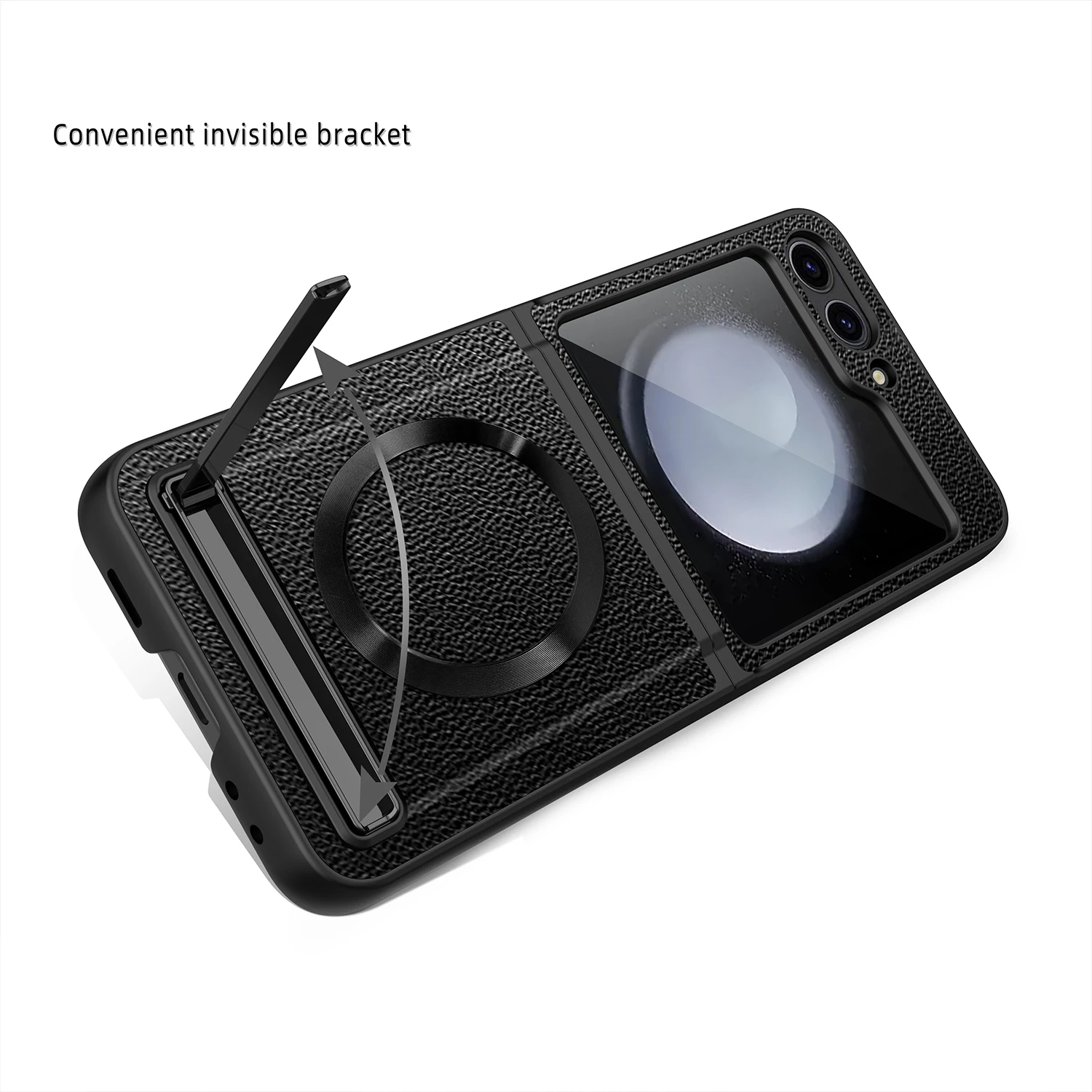 Leather Magsafe Case with Back Screen Protective For Samsung Galaxy Z Flip 5 - onlinemegasale.com