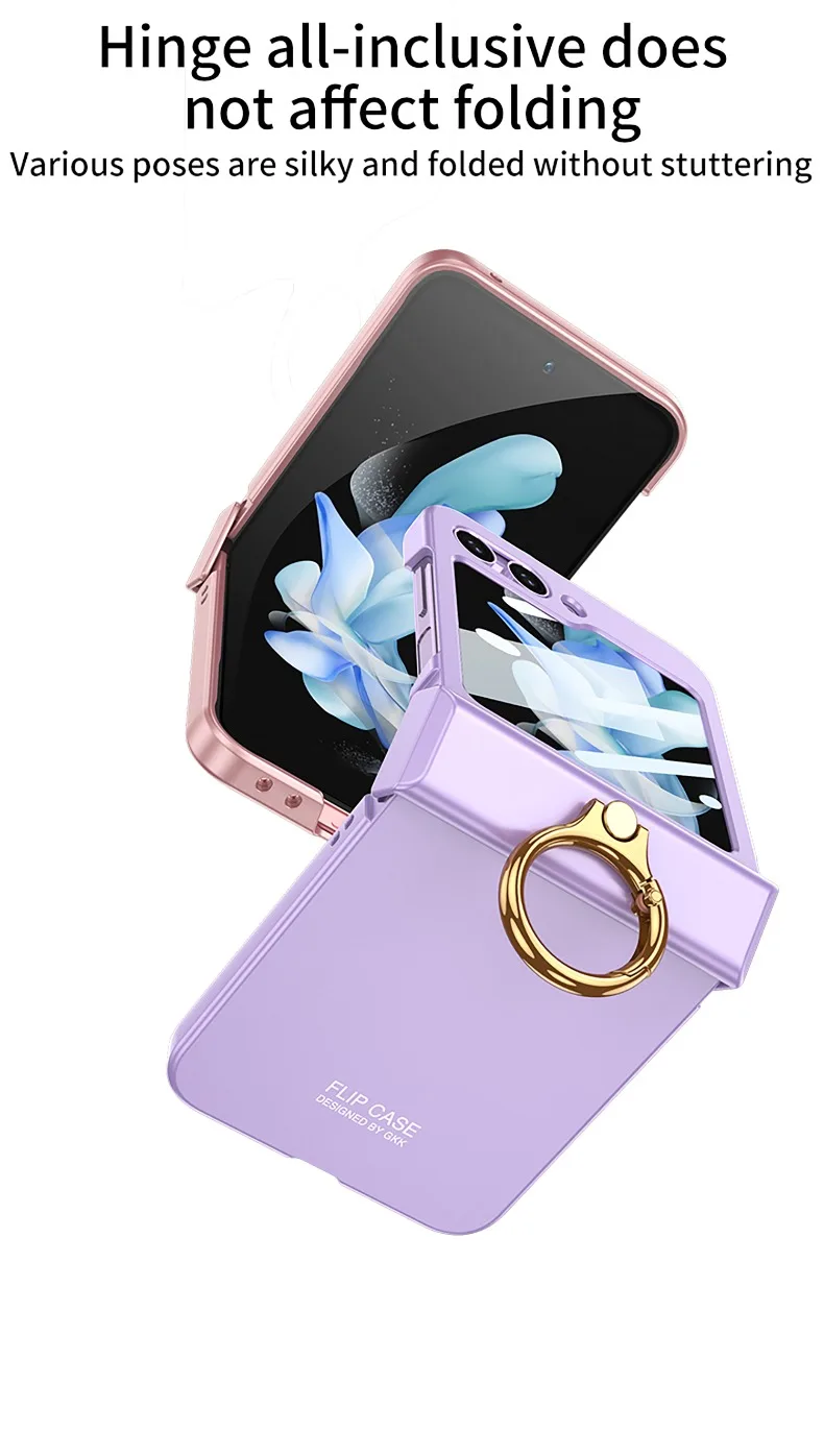 Ultra-thin Matte Case with Ring Bracket & Screen Protective For Samsung Galaxy Z Flip 5 - onlinemegasale.com