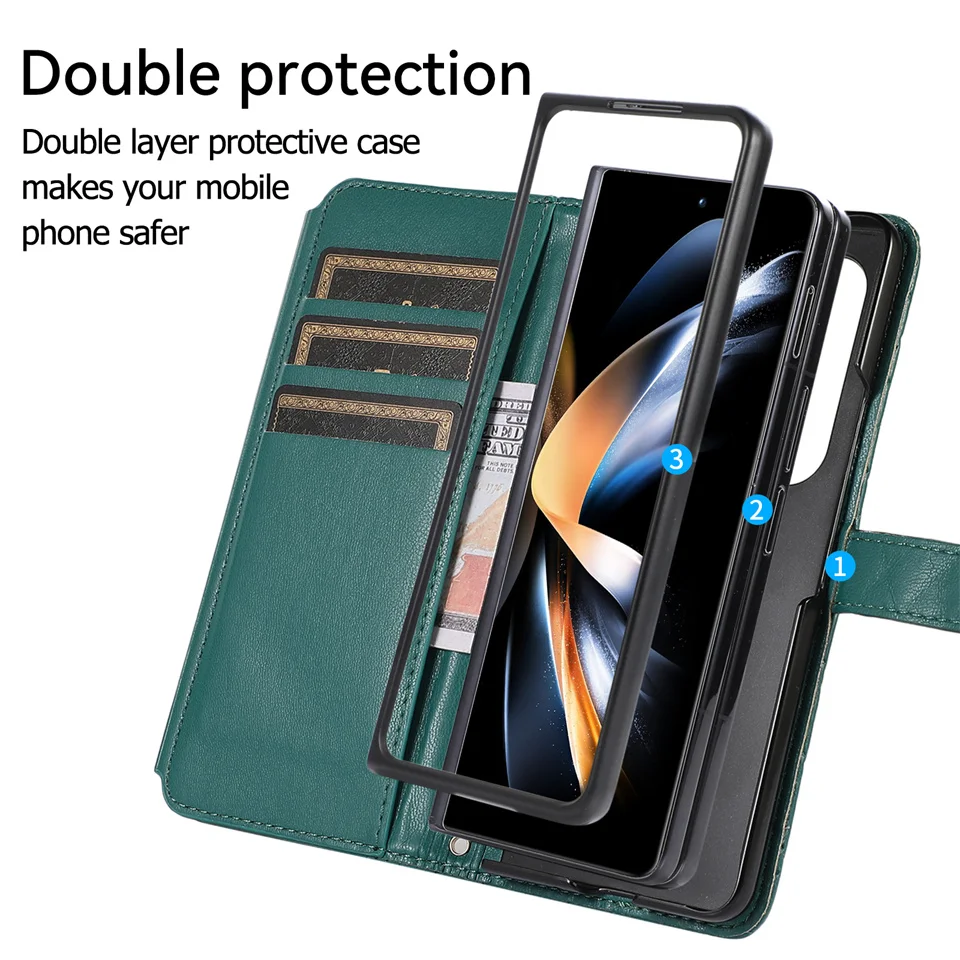 Multi Card Wallet Shoulder Strap Case For Samsung Galaxy Z Fold - onlinemegasale.com