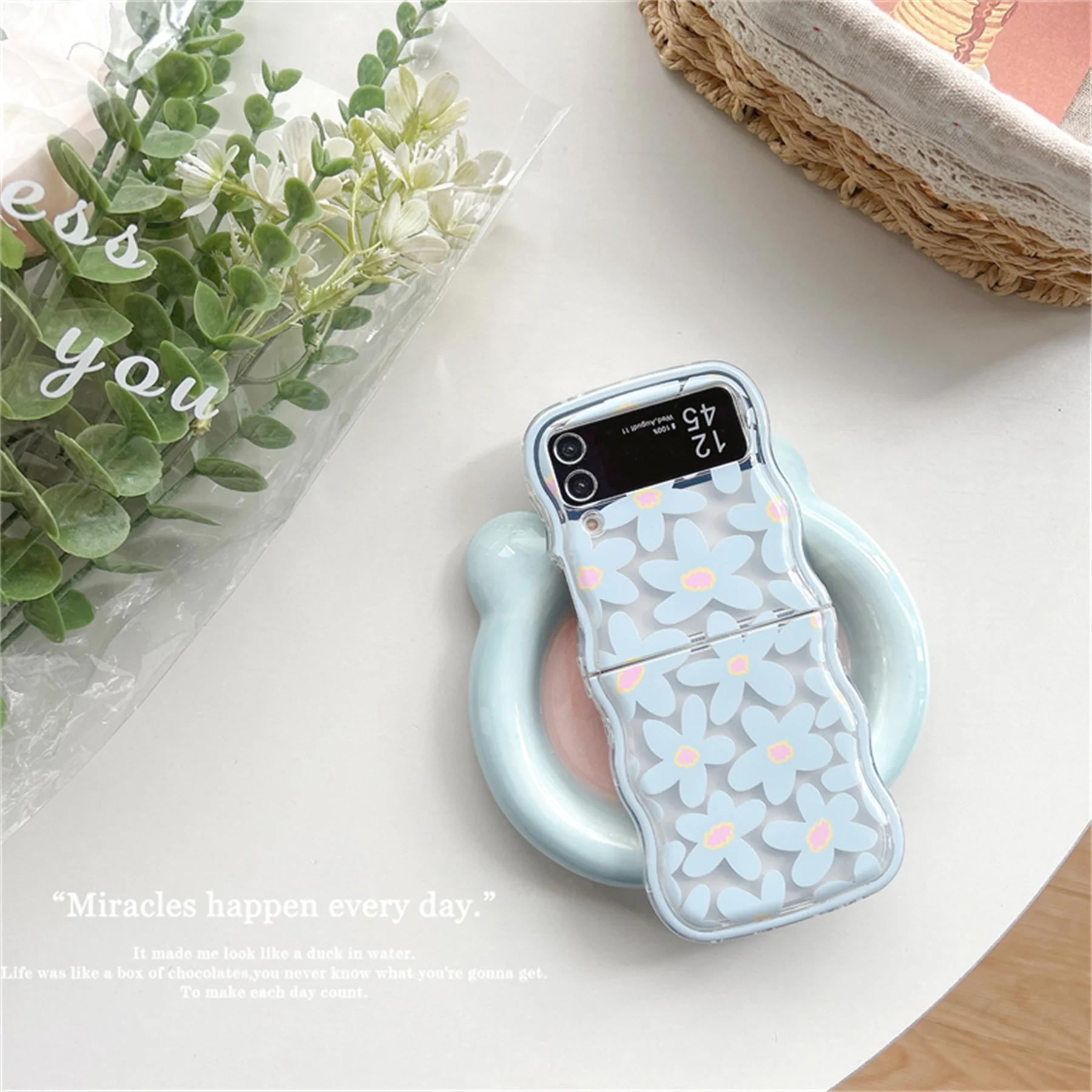 Cute Oil Painting Flower Floral Lattice Wavy Case for Galaxy Z Flip - onlinemegasale.com