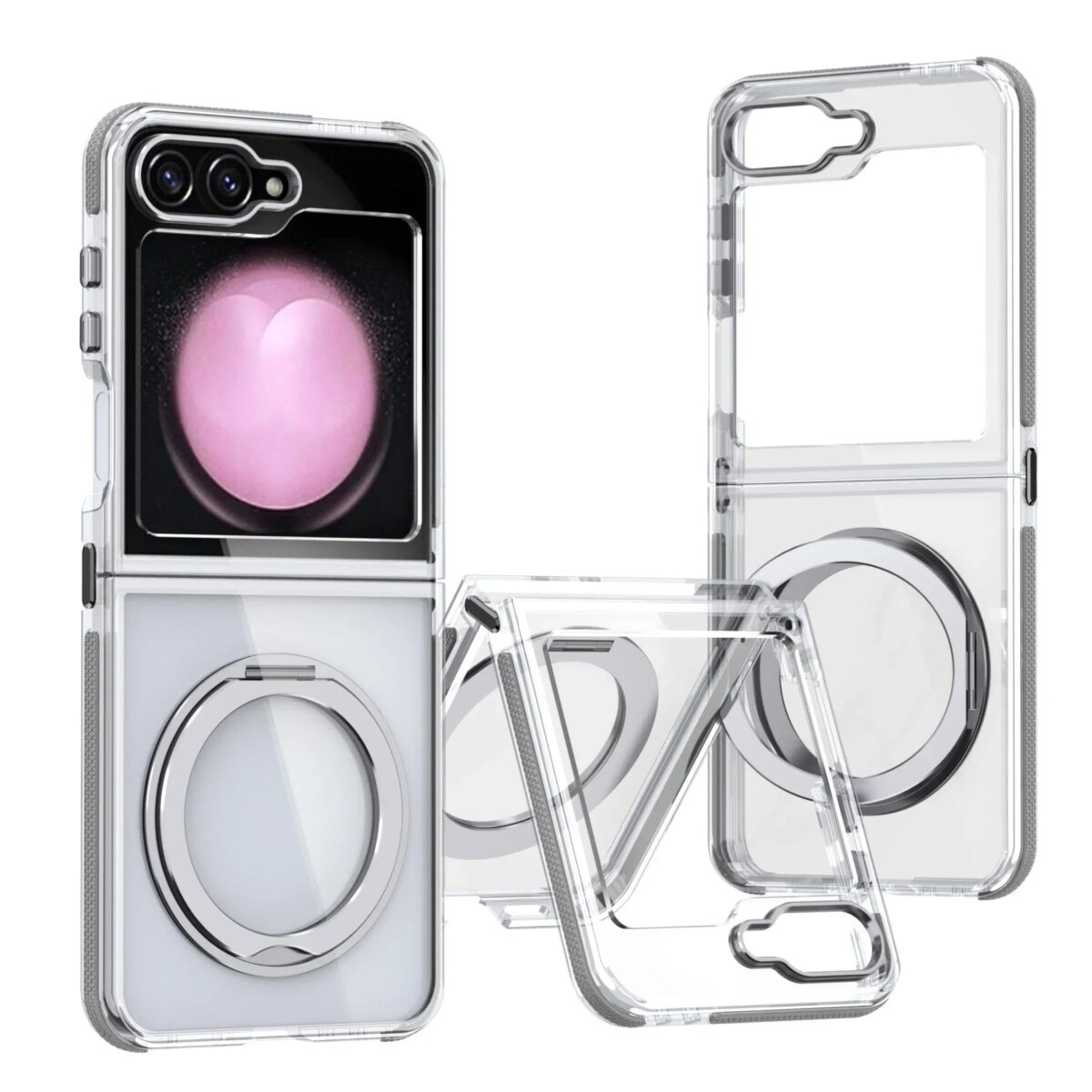 Transparent Shockproof Caase with Ring Holder for Samsung Galaxy Z Flip 6 - onlinemegasale.com