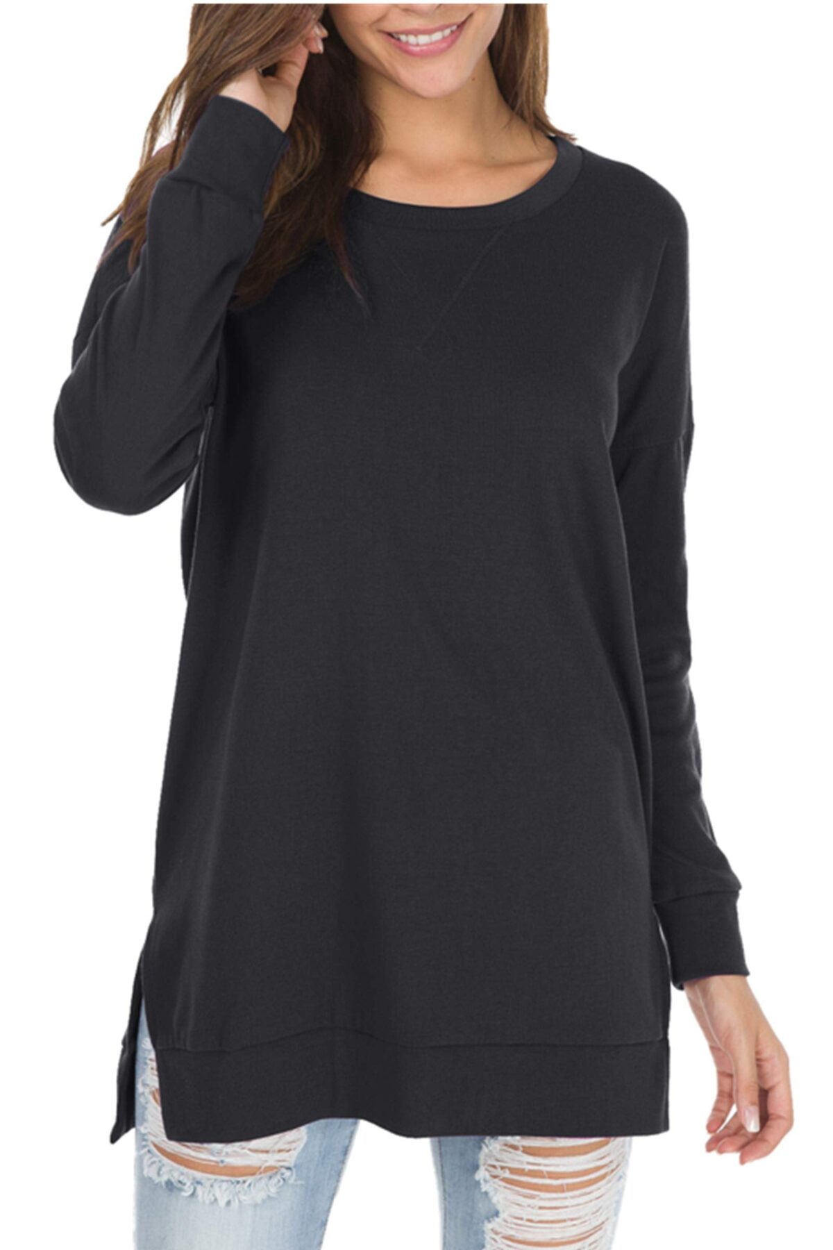 Women's Long Sleeve Side Slit Loose Tops (Buy 3 Free Shipping) - onlinemegasale.com