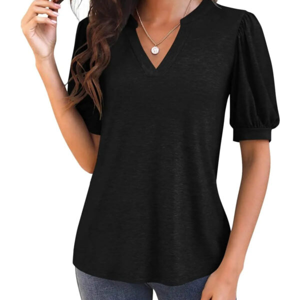Jimena™ - V-Neck T-Shirt with Puff Sleeves