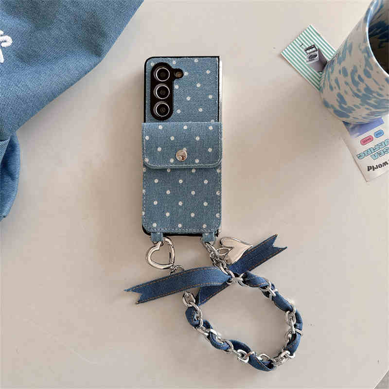 Trendy Crossbody Denim Case with Card Holder for Z Fold 6/5/4 - onlinemegasale.com