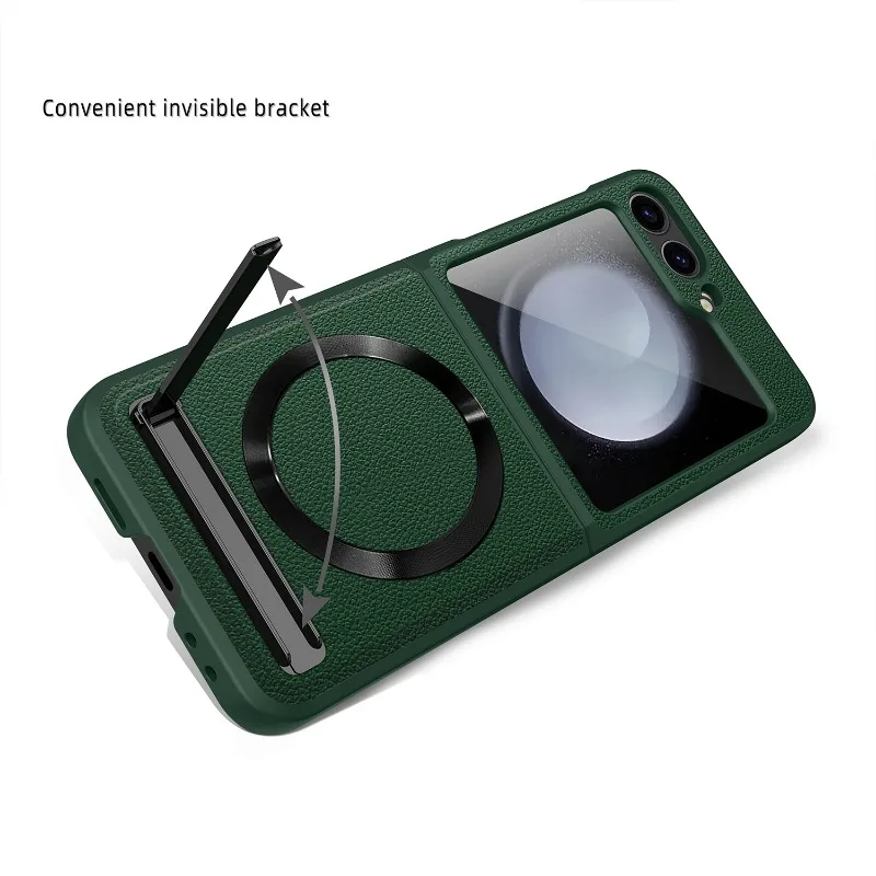 Shockproof Leather Case with Magnetic Kickstand for Samsung Galaxy Z Flip 6 - onlinemegasale.com Shockproof Leather Case with Magnetic Kickstand for Samsung Galaxy Z Flip 6 - onlinemegasale.com