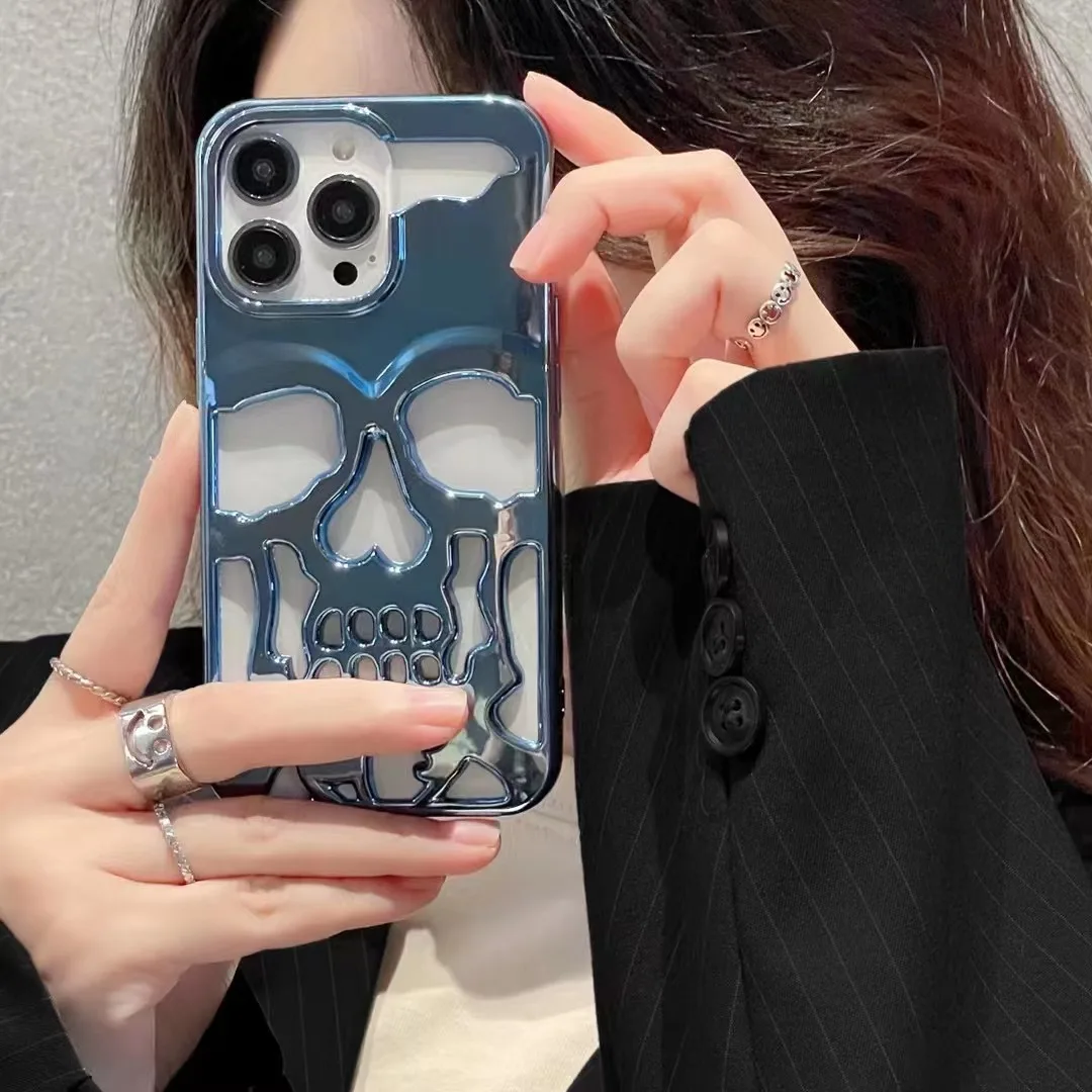Luxury plating 3D metal Hollow out gothic skull hard Phone Case For iPhone - onlinemegasale.com