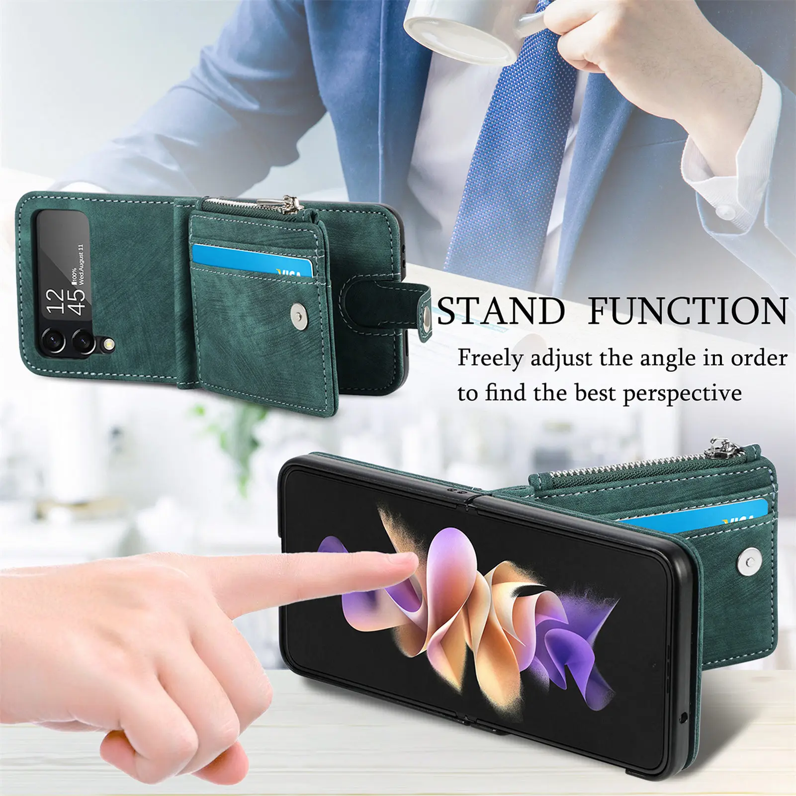 Detachable Leather 2 in 1 Zipper Wallet Folding Case for Samsung Flip4 &3 - onlinemegasale.com