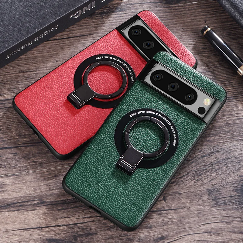 Magnetic Leather Case with Bracket for Google Pixel 8 Series - onlinemegasale.com