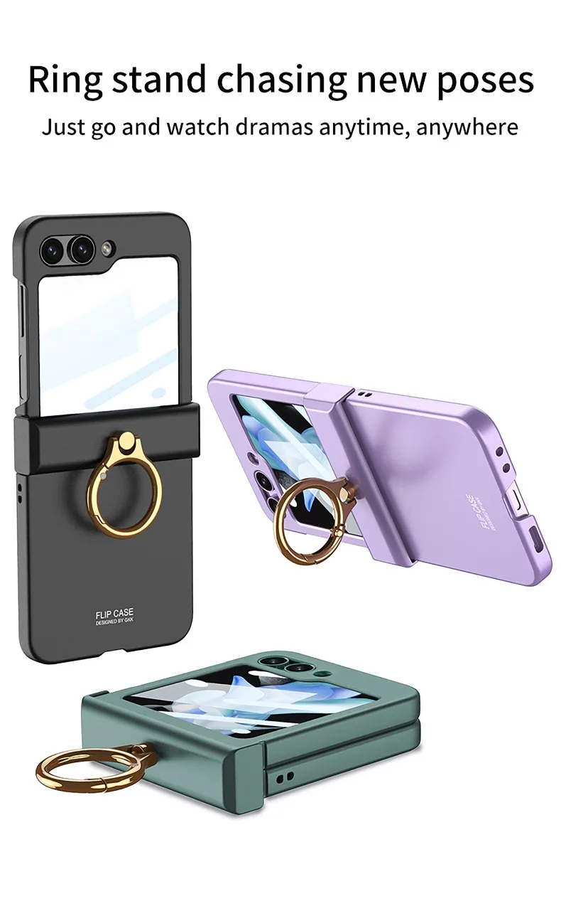 Ultra-thin Matte Case with Ring Bracket & Screen Protective For Samsung Galaxy Z Flip 5 - onlinemegasale.com