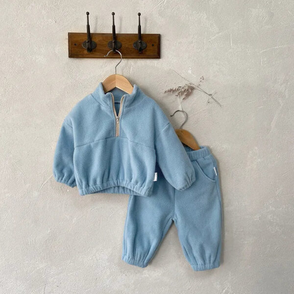 Toddler Fleece Sweater Solid Color Outfit 2PCS
