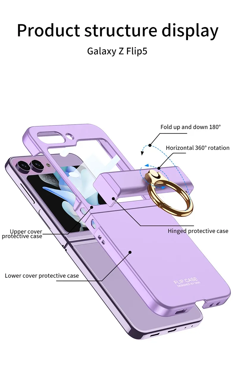 Ultra-thin Matte Case with Ring Bracket & Screen Protective For Samsung Galaxy Z Flip 5 - onlinemegasale.com