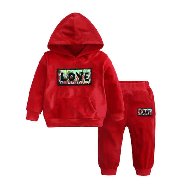 Toddler Thin Velvet Hooded Sweatshirt Pant Set