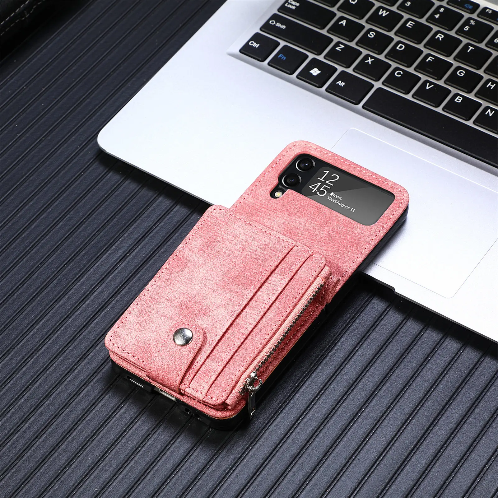 Detachable Leather 2 in 1 Zipper Wallet Folding Case for Samsung Flip4 &3 - onlinemegasale.com