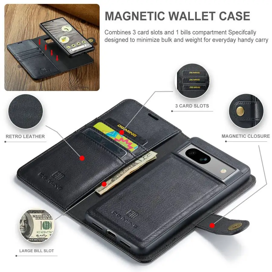 Detachable Magnetic Leather Wallet Case for Google Pixel Series - onlinemegasale.com