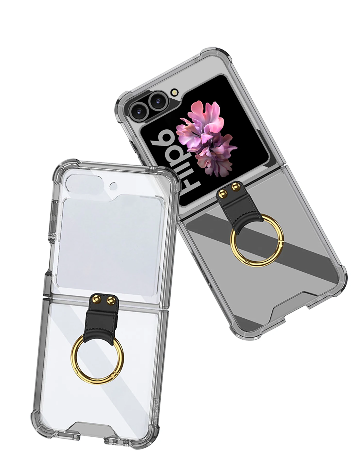 Transparent Shockproof Case with Ring Holder for Samsung Galaxy Z Flip 6 - onlinemegasale.com