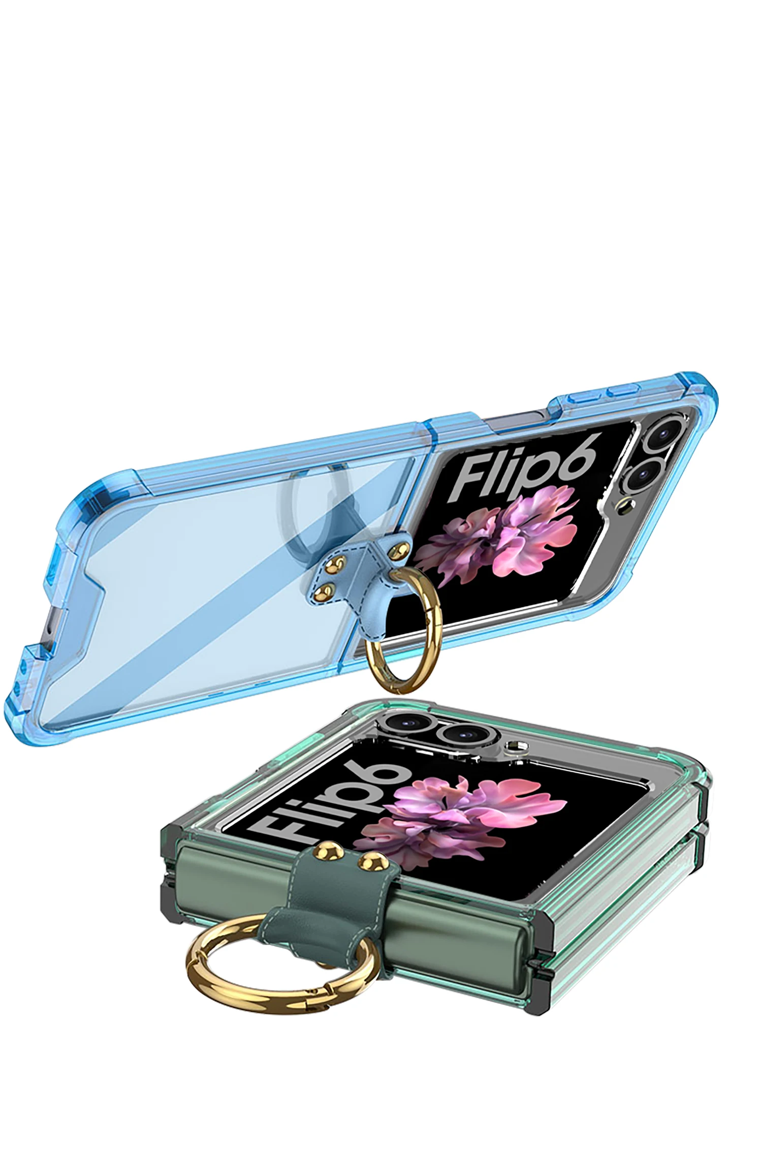 Transparent Shockproof Case with Ring Holder for Samsung Galaxy Z Flip 6 - onlinemegasale.com