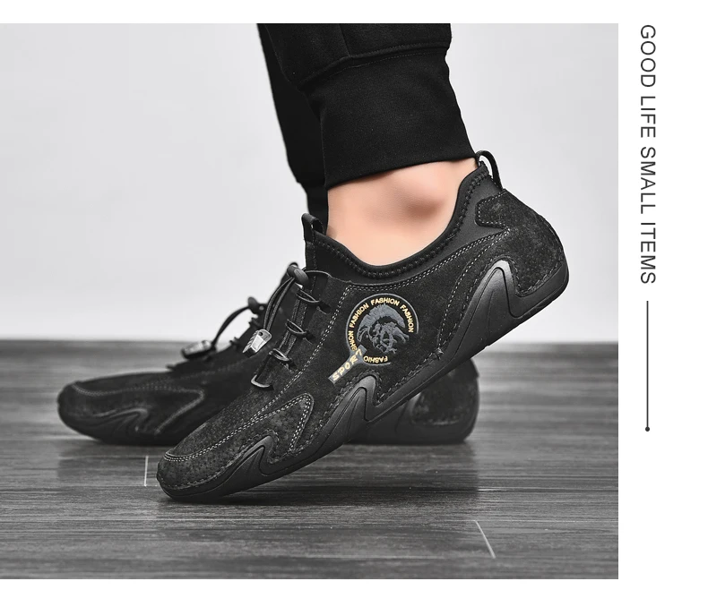 Mens Sneakers Casual Slip on Loafers Outdoor Light Flats Genuine Leather Shoes Comfortable Doudou Cross-legged Shoes - onlinemegasale.com