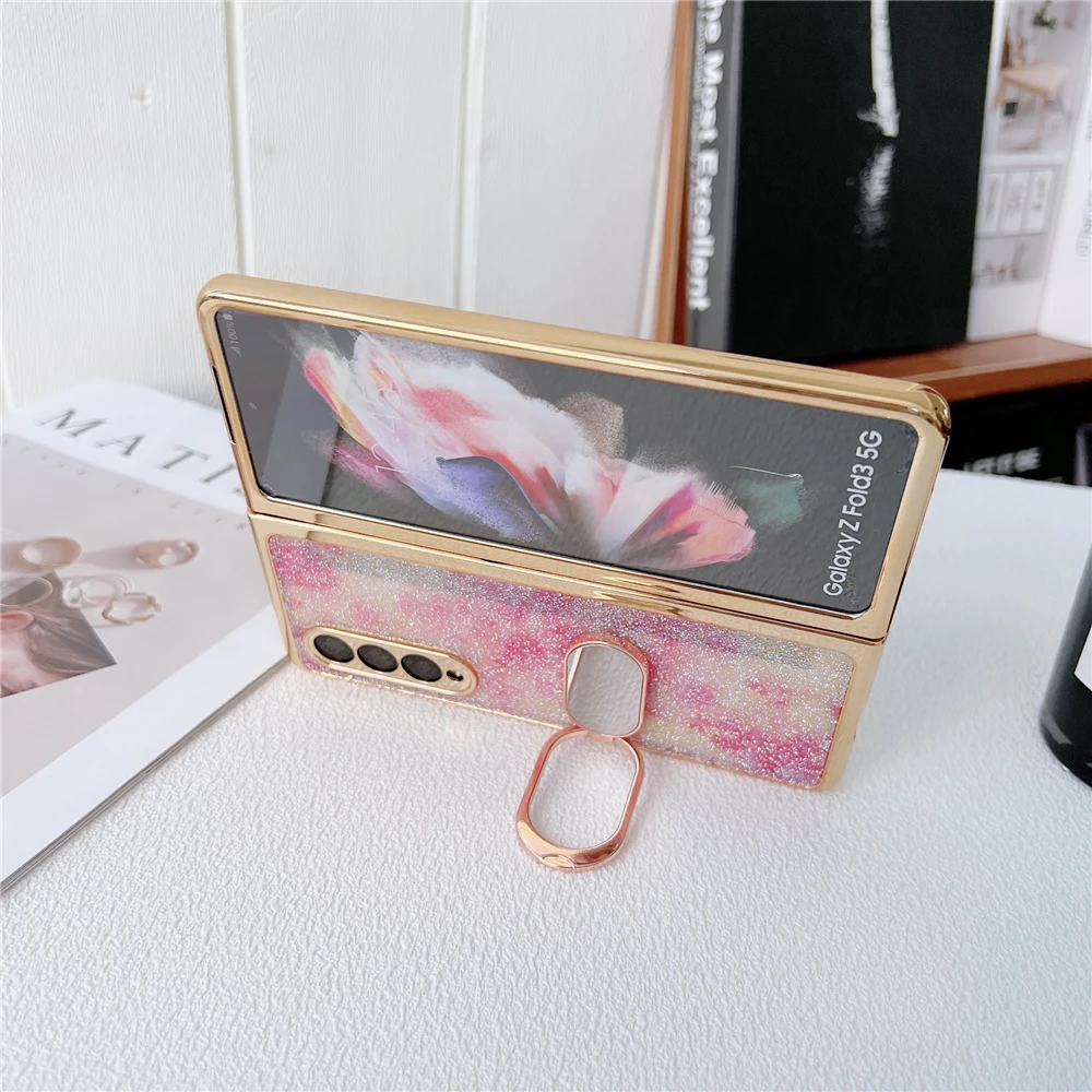 Glitter Diamond Phone Cover For Samsung Z Fold 3 5G With Ring Holder - onlinemegasale.com