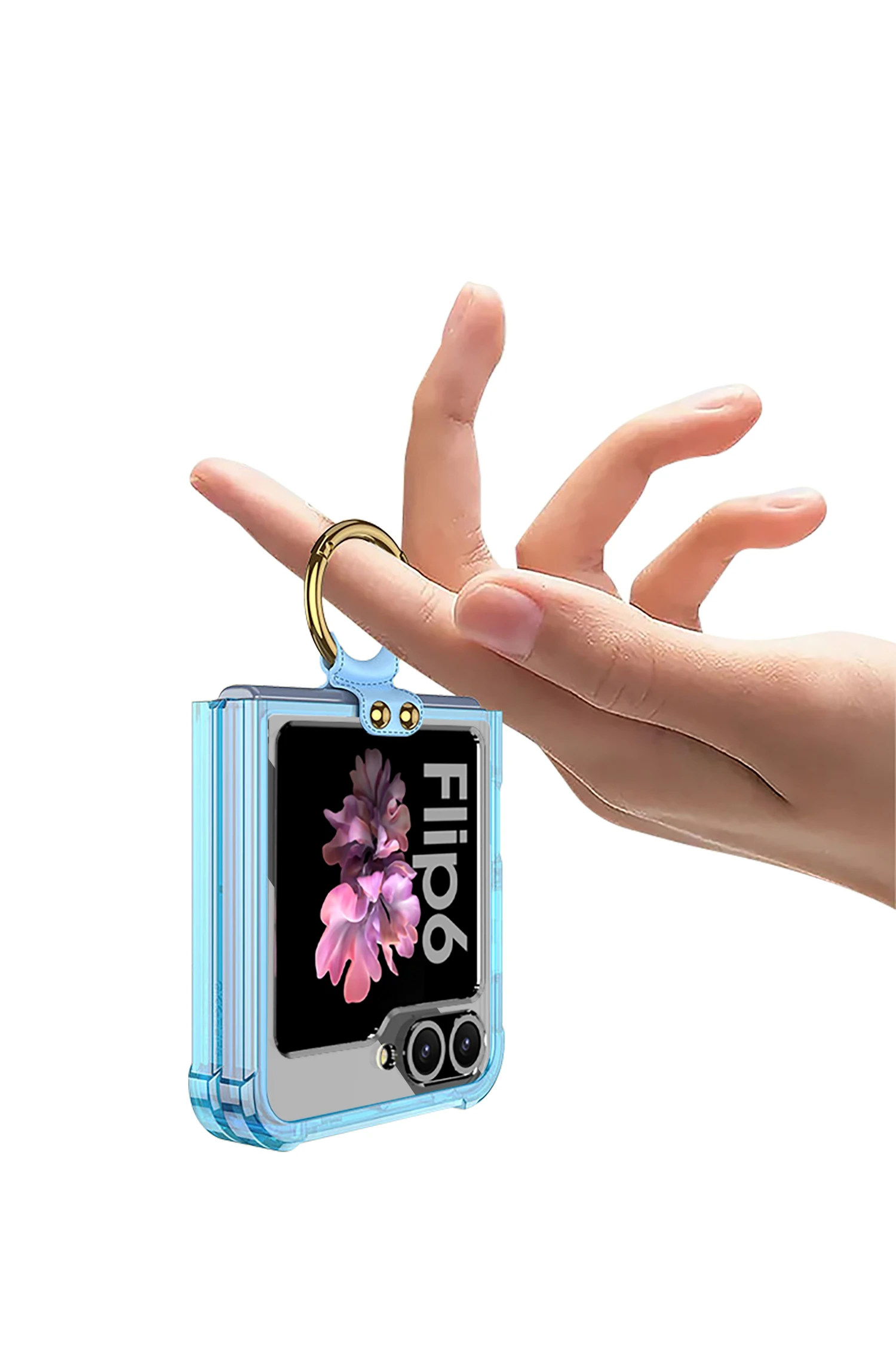 Transparent Shockproof Case with Ring Holder for Samsung Galaxy Z Flip 6 - onlinemegasale.com