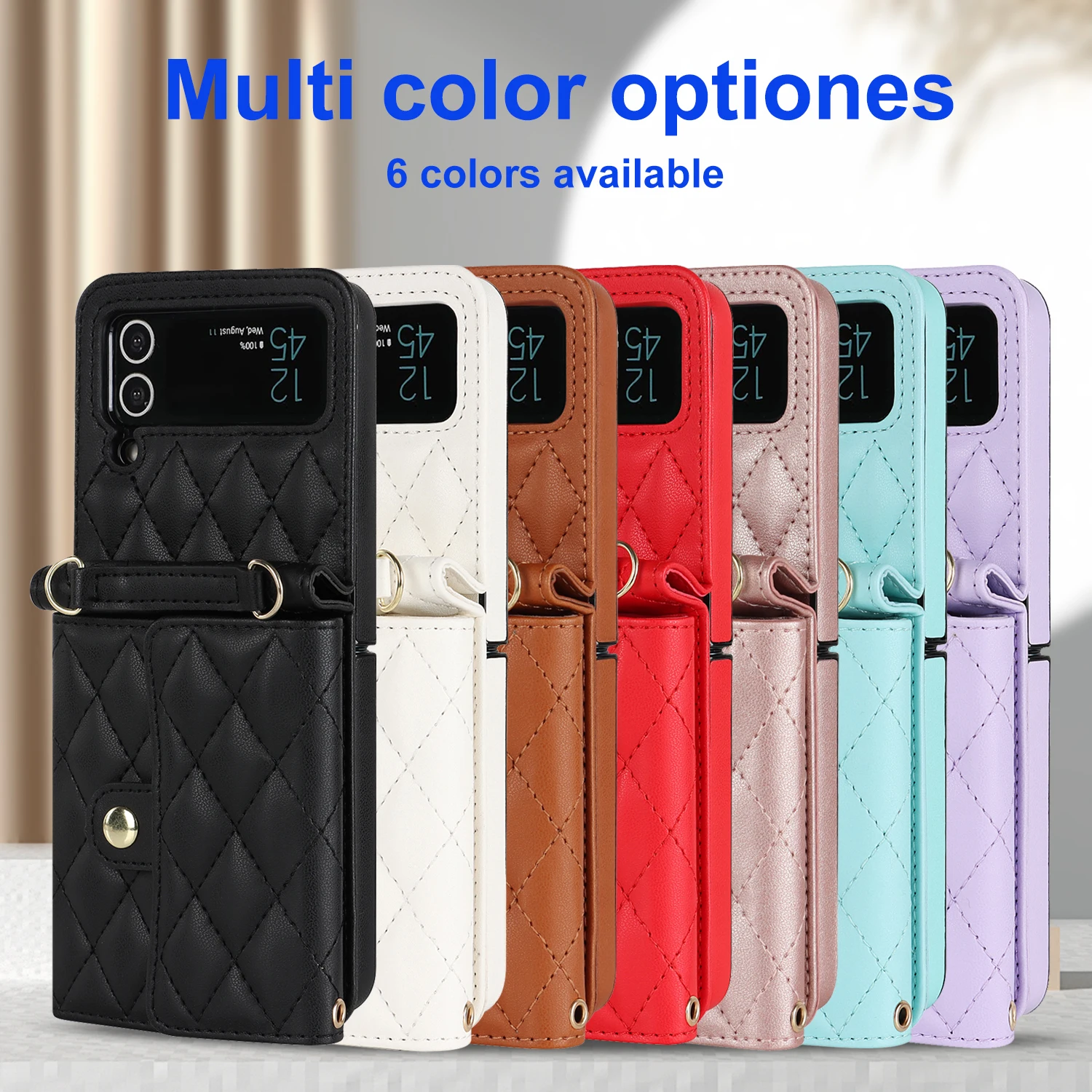 Luxury PU Leather Crossbody Lanyard Holder Magnetic Z Flip 4 & 3 Case - onlinemegasale.com