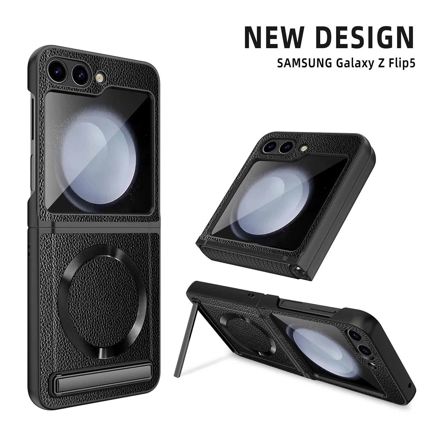 Leather Magsafe Case with Back Screen Protective For Samsung Galaxy Z Flip 5 - onlinemegasale.com