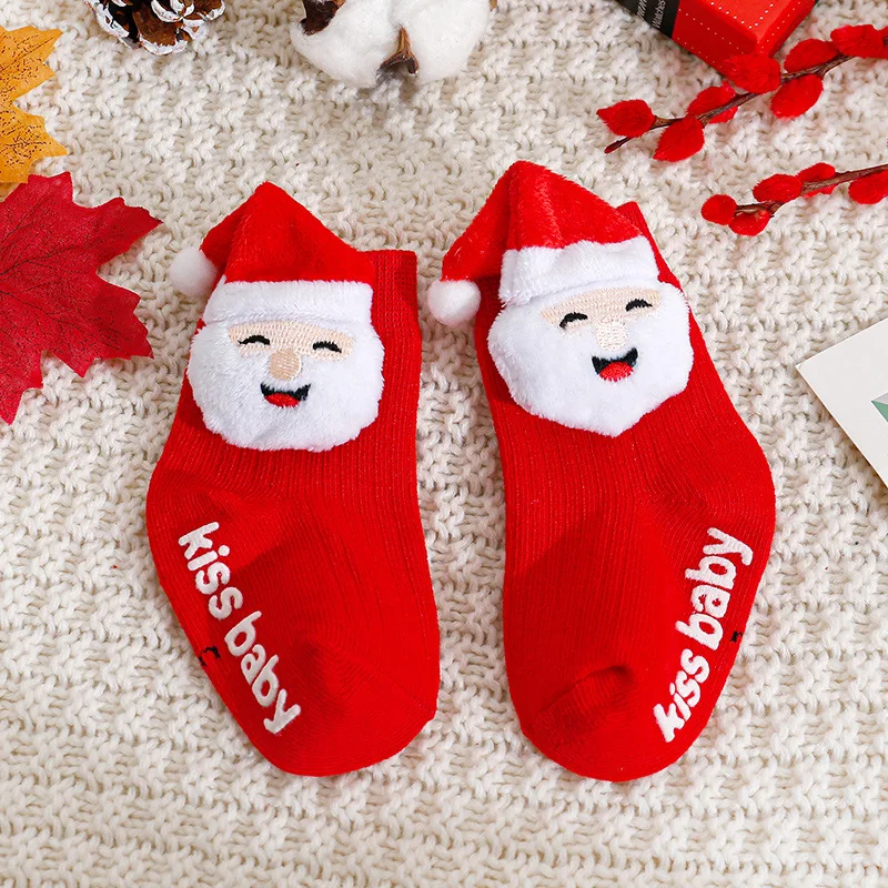Baby Girl Socks Christmas Winter Thickened Cartoon Baby Non-slip Floor Shoes Christmas Socks Child Toddlers Red Floor Baby Sock - onlinemegasale.com