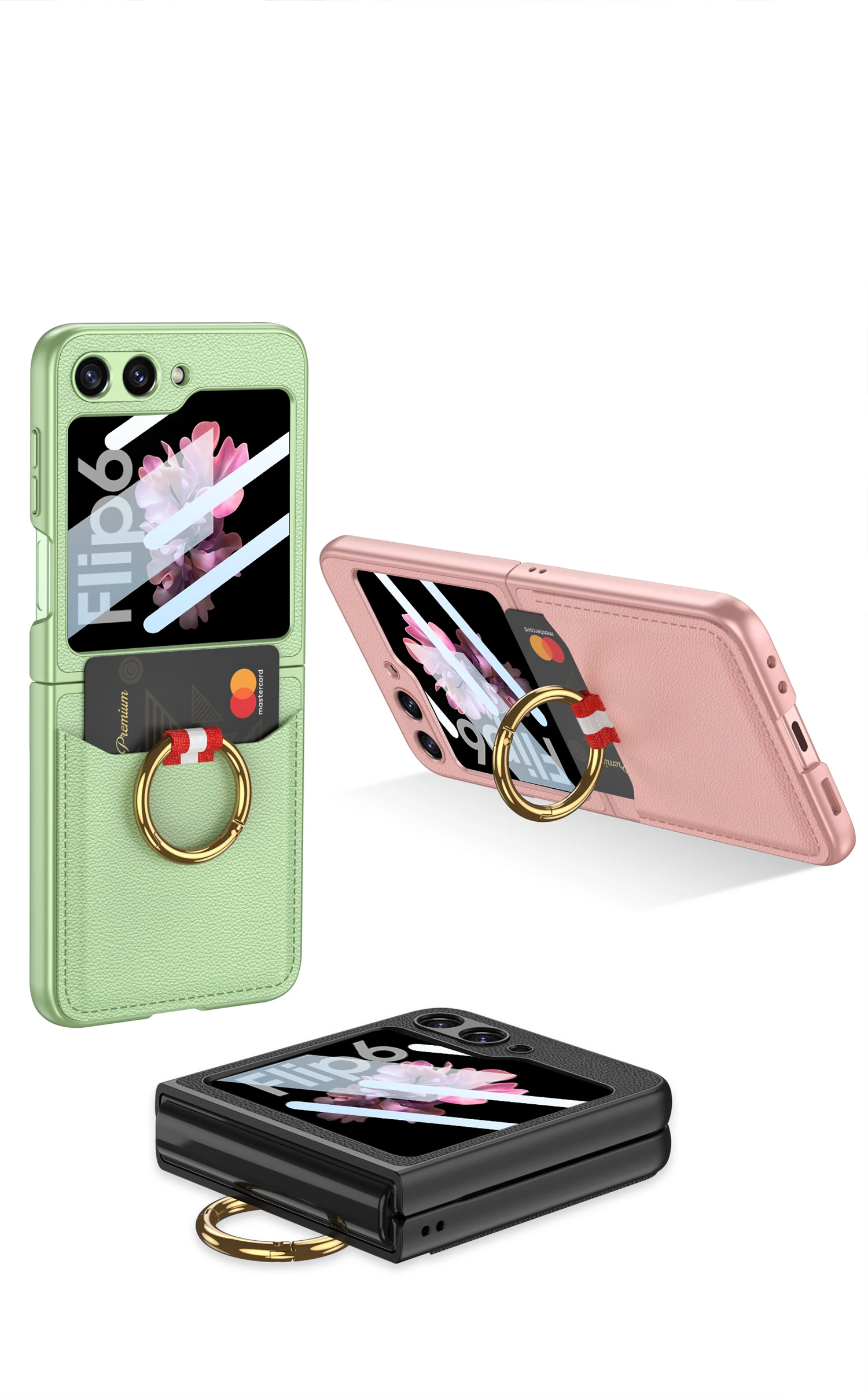 Leather Case with Ring Holder for Samsung Galaxy Z Flip 6 - onlinemegasale.com