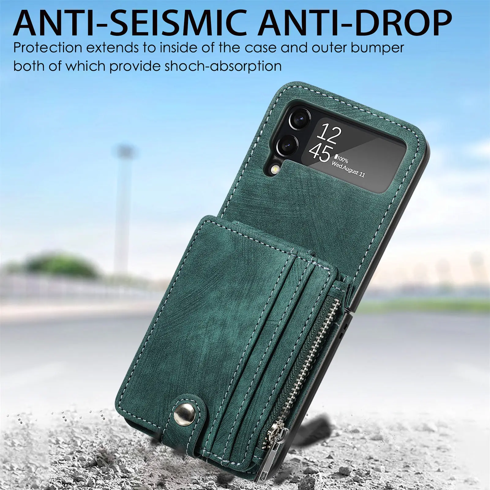 Detachable Leather 2 in 1 Zipper Wallet Folding Case for Samsung Flip4 &3 - onlinemegasale.com