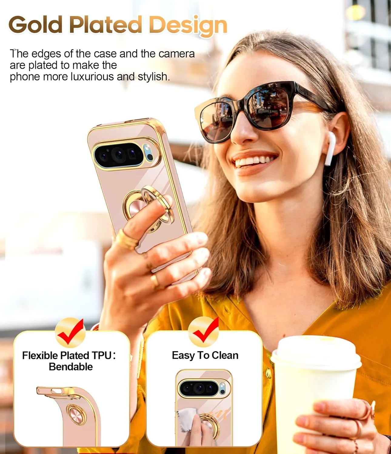 Luxury Plating Case with Ring Holder for Google Pixel Series - onlinemegasale.com