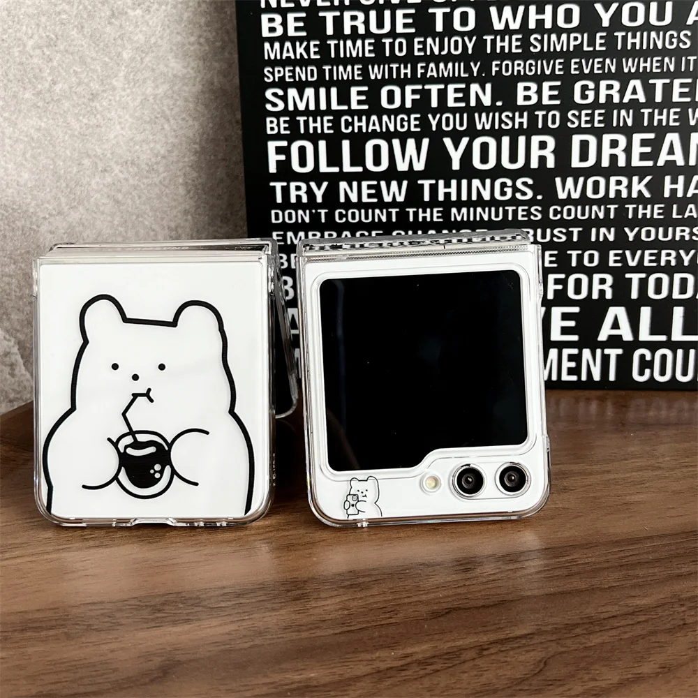Cute Bear Transparent Pearl Bracelet Case for Samsung Galaxy Z Flip 5 - onlinemegasale.com