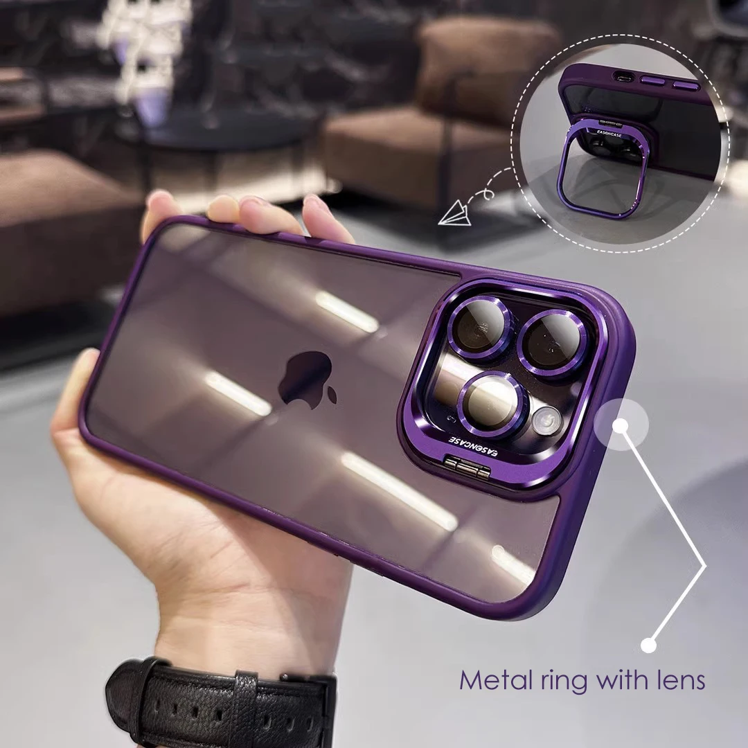 Lens Metal Ring Protector Stand Phone Case For iPhone - onlinemegasale.com