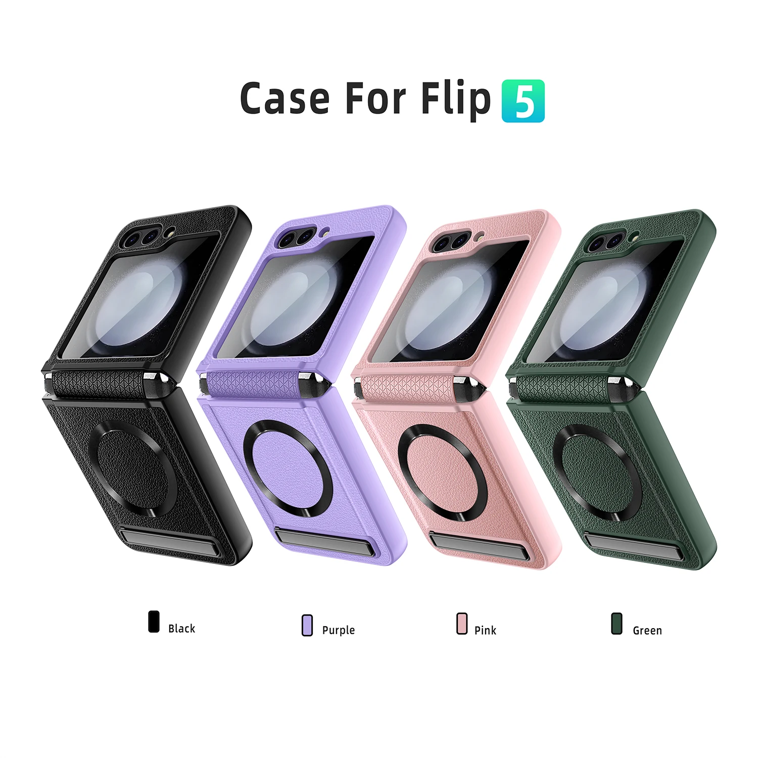 Leather Magsafe Case with Back Screen Protective For Samsung Galaxy Z Flip 5 - onlinemegasale.com