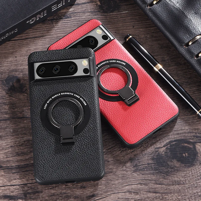 Magnetic Leather Case with Bracket for Google Pixel 8 Series - onlinemegasale.com