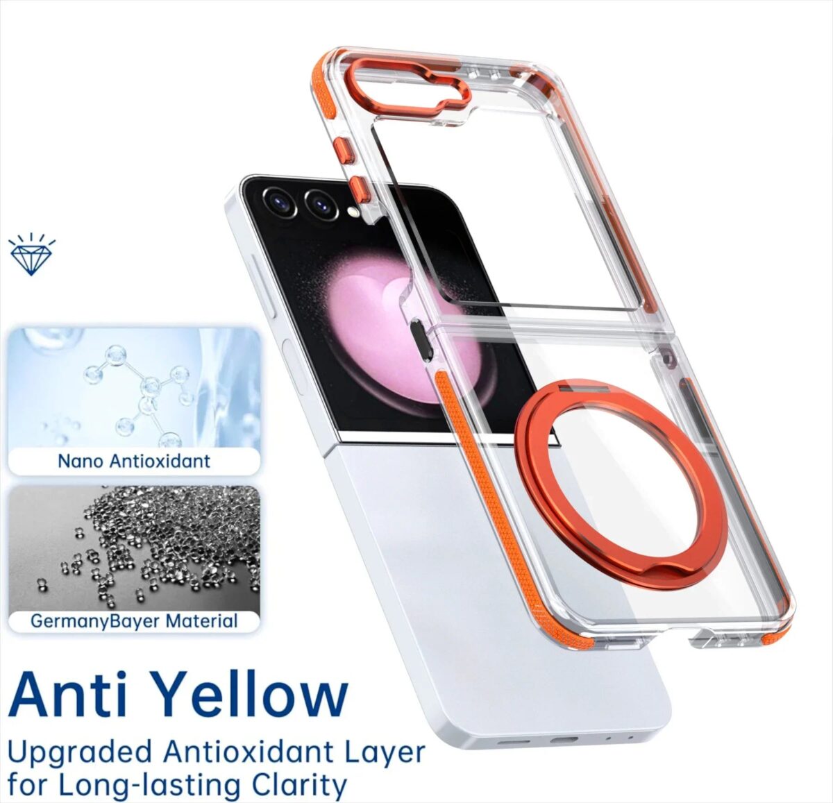 Transparent Shockproof Caase with Ring Holder for Samsung Galaxy Z Flip 6 - onlinemegasale.com