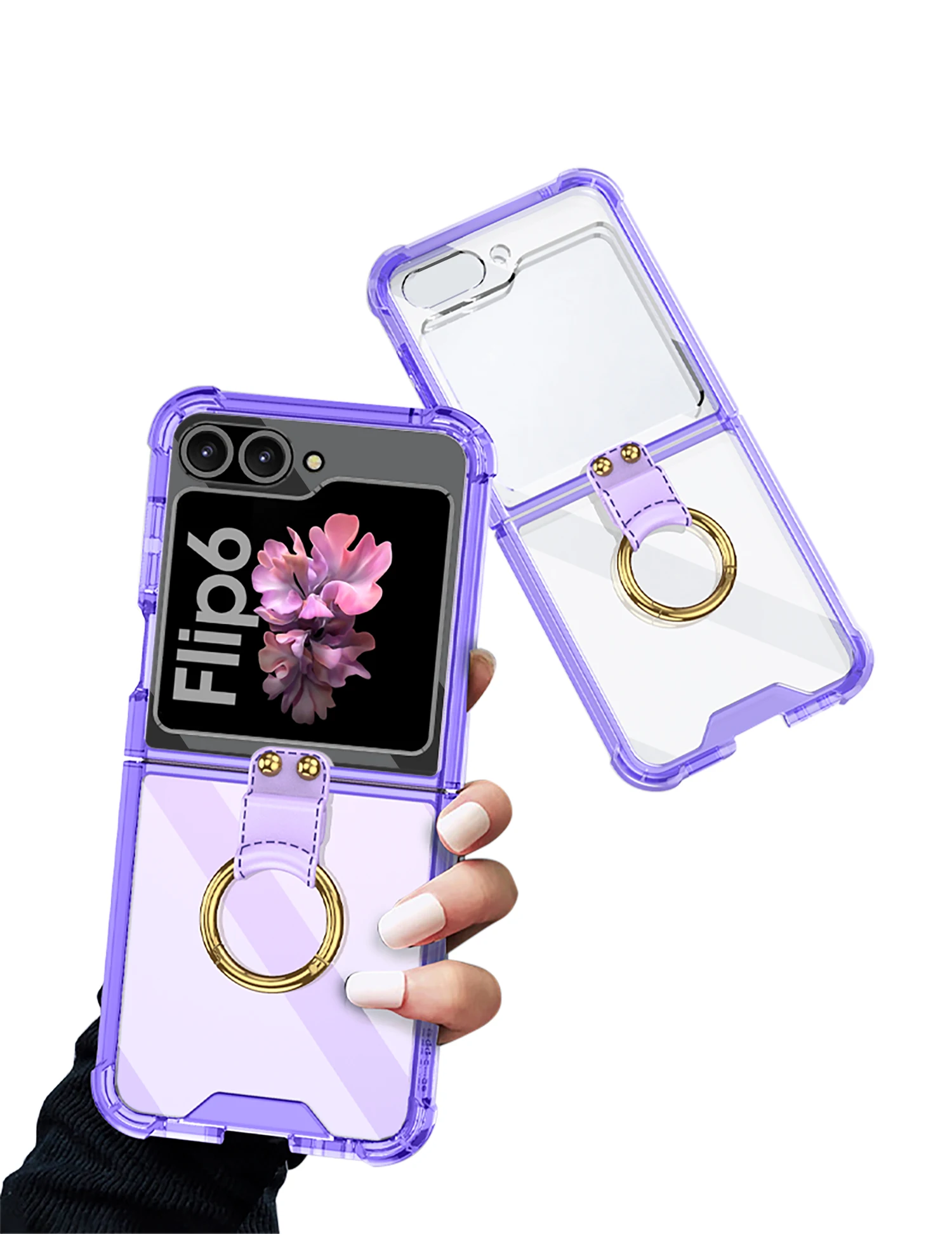 Transparent Shockproof Case with Ring Holder for Samsung Galaxy Z Flip 6 - onlinemegasale.com