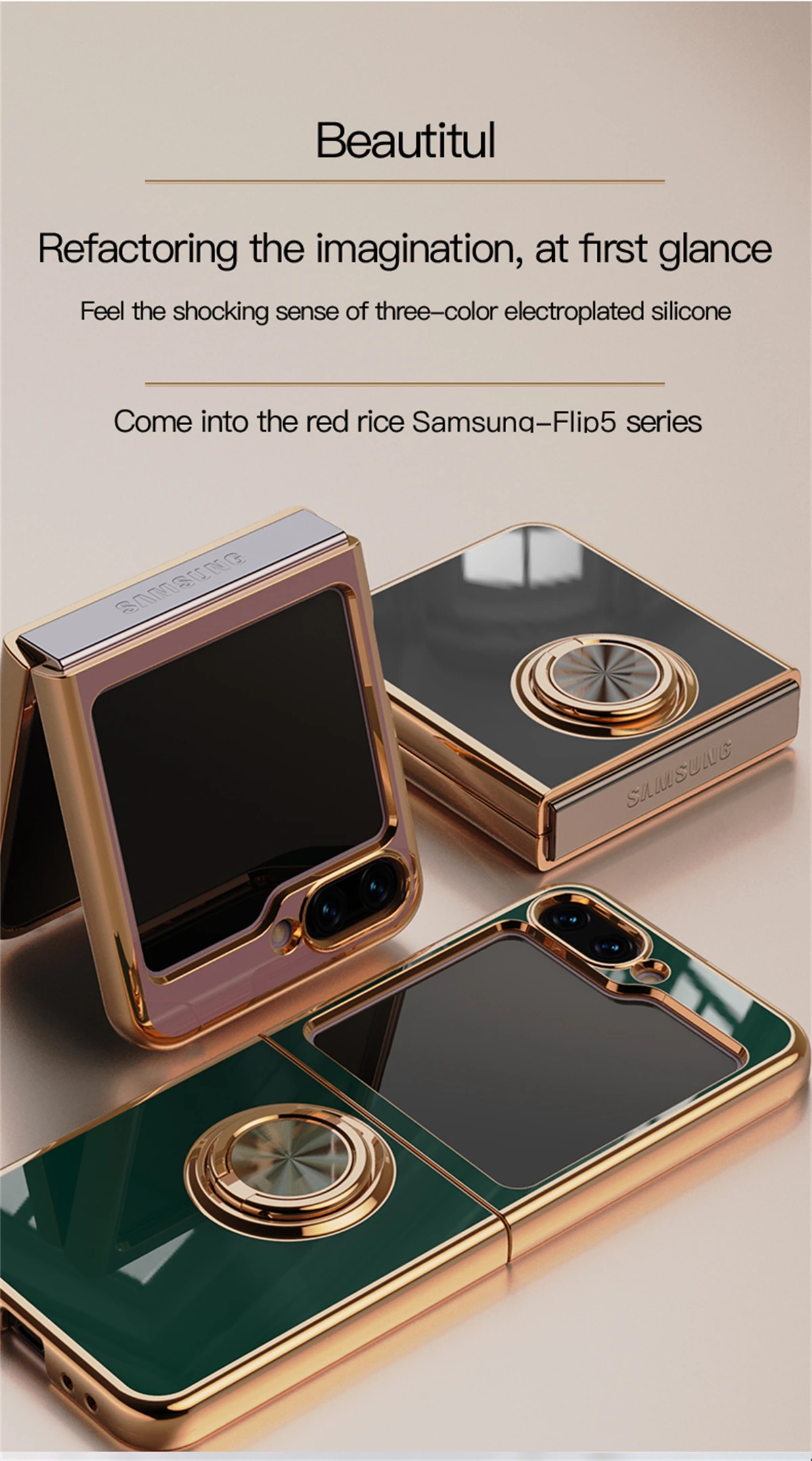 Luxury Electroplating Ring Holder Case For Samsung Galaxy Z Flip 5 - onlinemegasale.com Luxury Electroplating Ring Holder Case For Samsung Galaxy Z Flip 5 - onlinemegasale.com