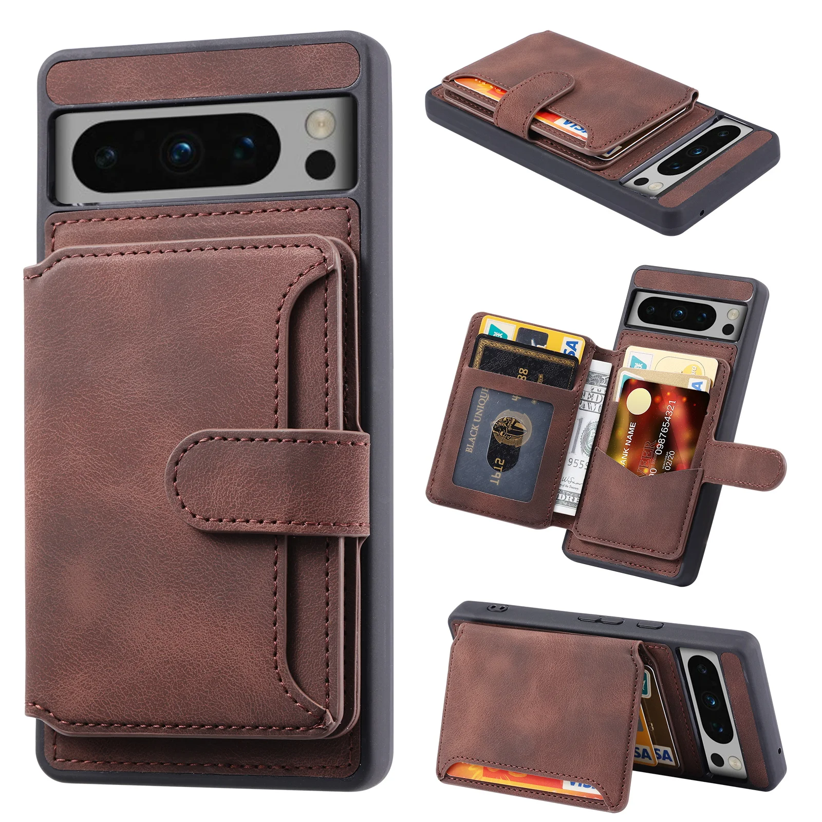 Shockproof Leather Wallet Case For Google Pixel 8 Series - onlinemegasale.com